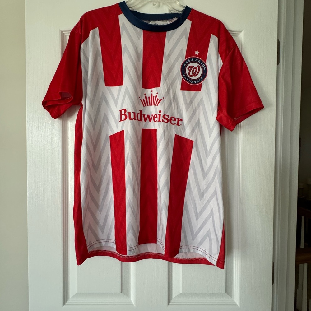 Washington Nationals Red & White Soccer Jersey Giveaway Shirt Chevron Stripes